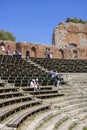 Ancient theatre of Taormina (Teatro antico di Taormina), ruins of ancient Greek theatre, Taormina Sicily Italy