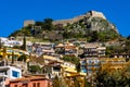 Castello Saraceno Saracen Castle on top of Monte Tauro rock over Taormina in Messina region of Sicily in Italy
