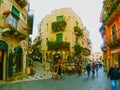 Taormina, Sicily, Italy - May 05, 2014: View over the main street in Taormina, Sicily, Italy, Europe Royalty Free Stock Photo