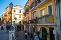 Taormina, Sicily, Italy - 28 September 2023. Tourists in the famous main street Corso umberto in Taormina. City views, facades,