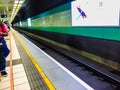 Taoyuan, Taiwan - November 20, 2015: View at the platform of Taiwan High Speed Rail (HSR) Taoyuan Station. The high speed railway Royalty Free Stock Photo