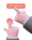 Tap button. 3D hands touching buttons of different shapes. Program activation Royalty Free Stock Photo