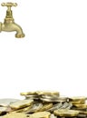 Brass tap and a pile of Australian coins Royalty Free Stock Photo