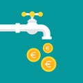 Tap or faucet with euro coin as drop. Money resource, passive income concept. Royalty Free Stock Photo