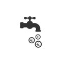 Tap or faucet with euro coins. Money resource, passive income concept Royalty Free Stock Photo