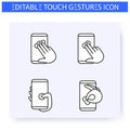 Tap hand gestures line icons set. Editable