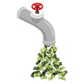 Tap with money. Cash flow from pipe. Dollars flow. Endless Prof Royalty Free Stock Photo