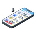 Tap phone new search icon isometric vector. Digitized tech Royalty Free Stock Photo