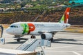 TAP Portugal Airbus A319-111 at Funchal Cristiano Ronaldo Airport, boarding passengers.This airpo