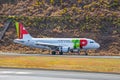 TAP Portugal Airbus A319-111 lands at Funchal Cristiano Ronaldo Airport.This airport is one of th Royalty Free Stock Photo