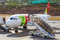 TAP Portugal Airbus A319-111 lands at Funchal Cristiano Ronaldo Airport Royalty Free Stock Photo