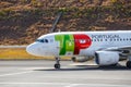 TAP Portugal Airbus A319-111 lands at Funchal Cristiano Ronaldo Airport Royalty Free Stock Photo