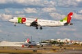 TAP Portugal Express Embraer 190 airplane Lisbon airport in Portugal