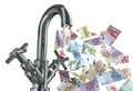 Tap water with euro banknotes