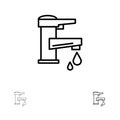 Tap water, Hand, Tap, Water, Faucet, Drop Bold and thin black line icon set