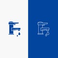 Tap water, Hand, Tap, Water, Faucet, Drop Line and Glyph Solid icon Blue banner Line and Glyph Solid icon Blue banner