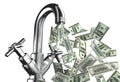 Tap water with U.S. dollar banknotes