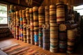 tapa cloth rolls stacked for storage or sale Royalty Free Stock Photo