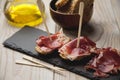Serrano ham with toasted bread Royalty Free Stock Photo