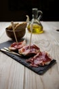 Serrano ham with toasted bread Royalty Free Stock Photo