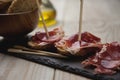 Serrano ham with toasted bread Royalty Free Stock Photo