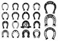 set of horse shoe silhouttes or lucky steel horse shoes concept. Royalty Free Stock Photo