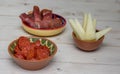 Tapas, chorizo, manchego, and cured ham Royalty Free Stock Photo