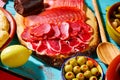 Tapas Iberico ham and lomo sausage olives Royalty Free Stock Photo