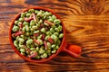 Tapas lima beans with iberico ham from Spain Royalty Free Stock Photo
