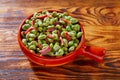 Tapas lima beans with iberico ham from Spain Royalty Free Stock Photo