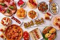 Tapas mix and pinchos food from Spain