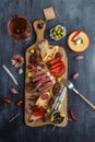 Tapas sausage mix from Spain jamon iberico lomo cheese ham chorizo olives Royalty Free Stock Photo