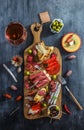 Tapas sausage mix from Spain jamon iberico lomo cheese ham chorizo olives Royalty Free Stock Photo