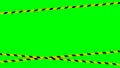 Tape line yellow black stripe pattern on green screen background, green screen video and safety strip, warning tape line over