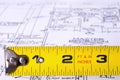 Tape Measure on Blueprints Royalty Free Stock Photo