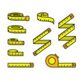 Tape measure icons - set of measuring tapes and ruler reels, centimeter