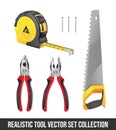 Tape Measure Plier Handsaw Nail Realistic Vector