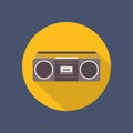 Tape recorder flat icon on dark background. Retro design.