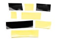 Tape roll. Adhesive paper or yellow and black sticky piece scotch isolated on white background. Torn strip grunge Royalty Free Stock Photo