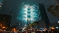 Taipei City Night landscape and Taipei 101 skyscraper is lit up by fireworks. Royalty Free Stock Photo