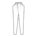 Tapered Baggy pants technical fashion illustration with normal waist, high rise, slash pockets, draping, full lengths