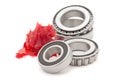 Tapered roller bearings with red lithium grease (Machinery Lubrication).