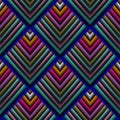 Tapestry 3d vector seamless pattern. Embroidery geometric grunge