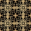 Tapestry floral seamless pattern. Black ornamental textured background. Repeat vector backdrop. Gold embroidered Baroque Damask Royalty Free Stock Photo