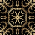 Tapestry floral seamless pattern. Black ornamental textured background. Repeat vector backdrop. Gold embroidered Baroque Damask Royalty Free Stock Photo