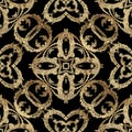 Tapestry floral seamless pattern. Black ornamental textured background. Repeat vector backdrop. Gold embroidered Baroque Damask Royalty Free Stock Photo