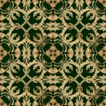 Tapestry floral seamless pattern. Green ornamental textured background. Repeat vector backdrop. Gold embroidered Baroque Damask Royalty Free Stock Photo