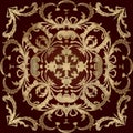 Tapestry floral seamless pattern. Red ornamental textured background. Repeat vector backdrop. Gold embroidered Baroque Damask Royalty Free Stock Photo