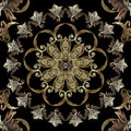 Tapestry textured floral Baroque seamless mandala pattern. Luxury round vintage ornament. Antique Victorian style background.