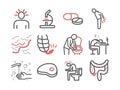 Tapeworms. Symptoms. Line icons set. Vector signs for web graphics.